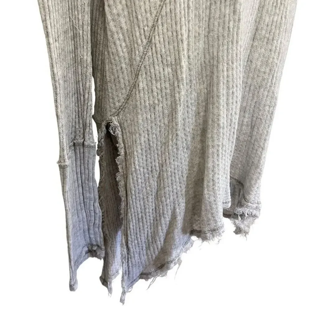 Free People Womens Waffle Knit Longline Knit V-Neck Long Sleeve Top Shirt sz M